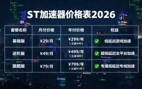 ST加速器价格表2026：三版本+PPTP服务全档价一览