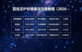 百兆王IP价格表与注册教程（2026）：双端/分组管理 5元起